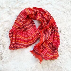 J. Crew Linen Blend Scarf Made in Italy Red Orange Yellow Stripes Women’s